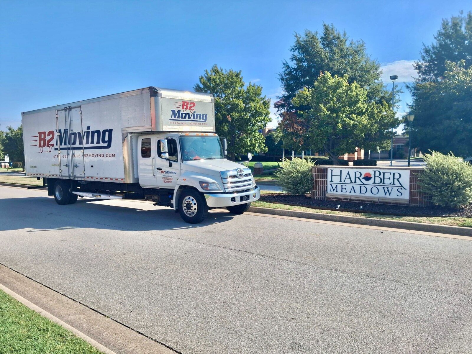 B2 Moving truck near the Har-Ber Meadows entrance in Springdale, Arkansas